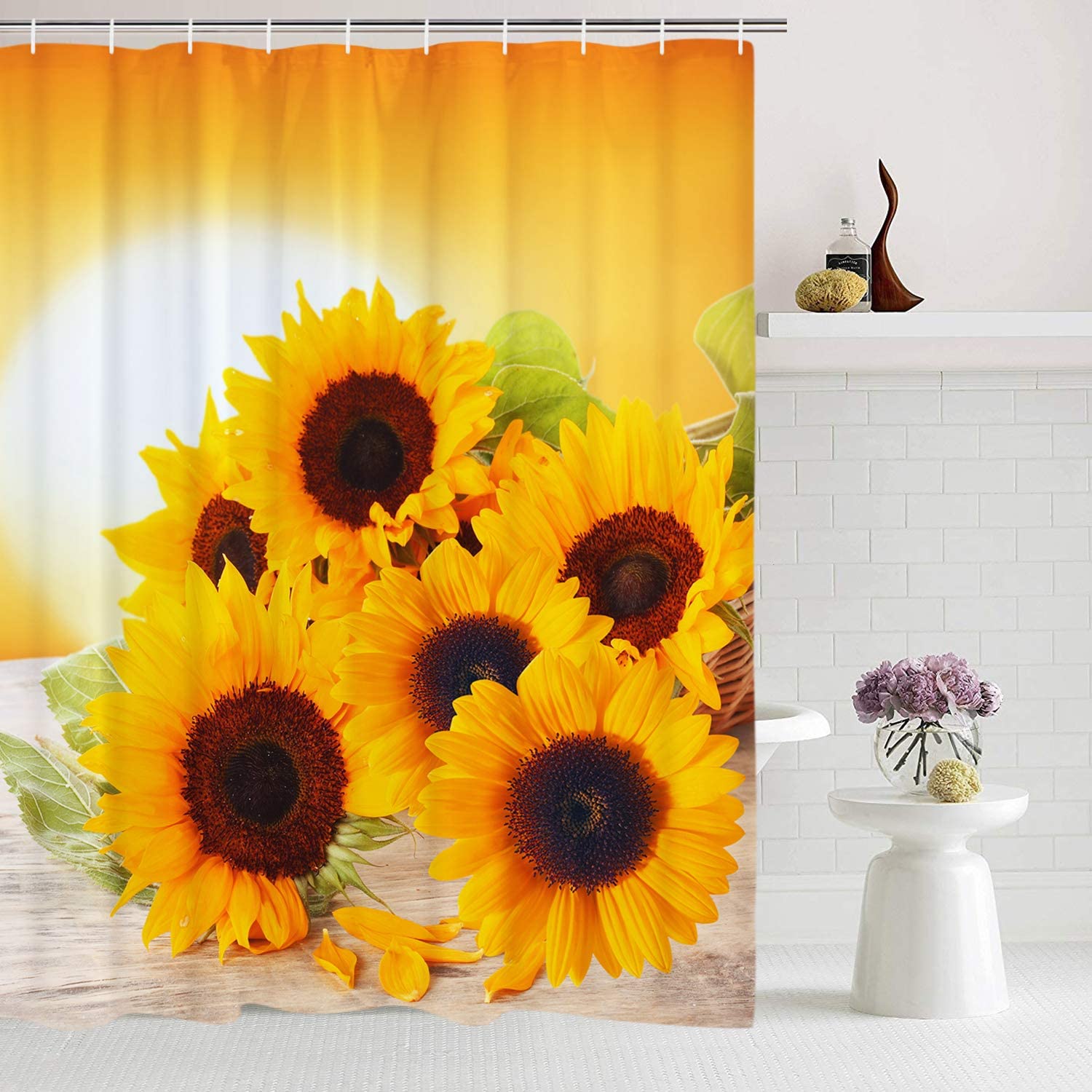 Sunflowers in The Sunset Shower Curtain Durable Waterproof Fabric Bathroom Curtain