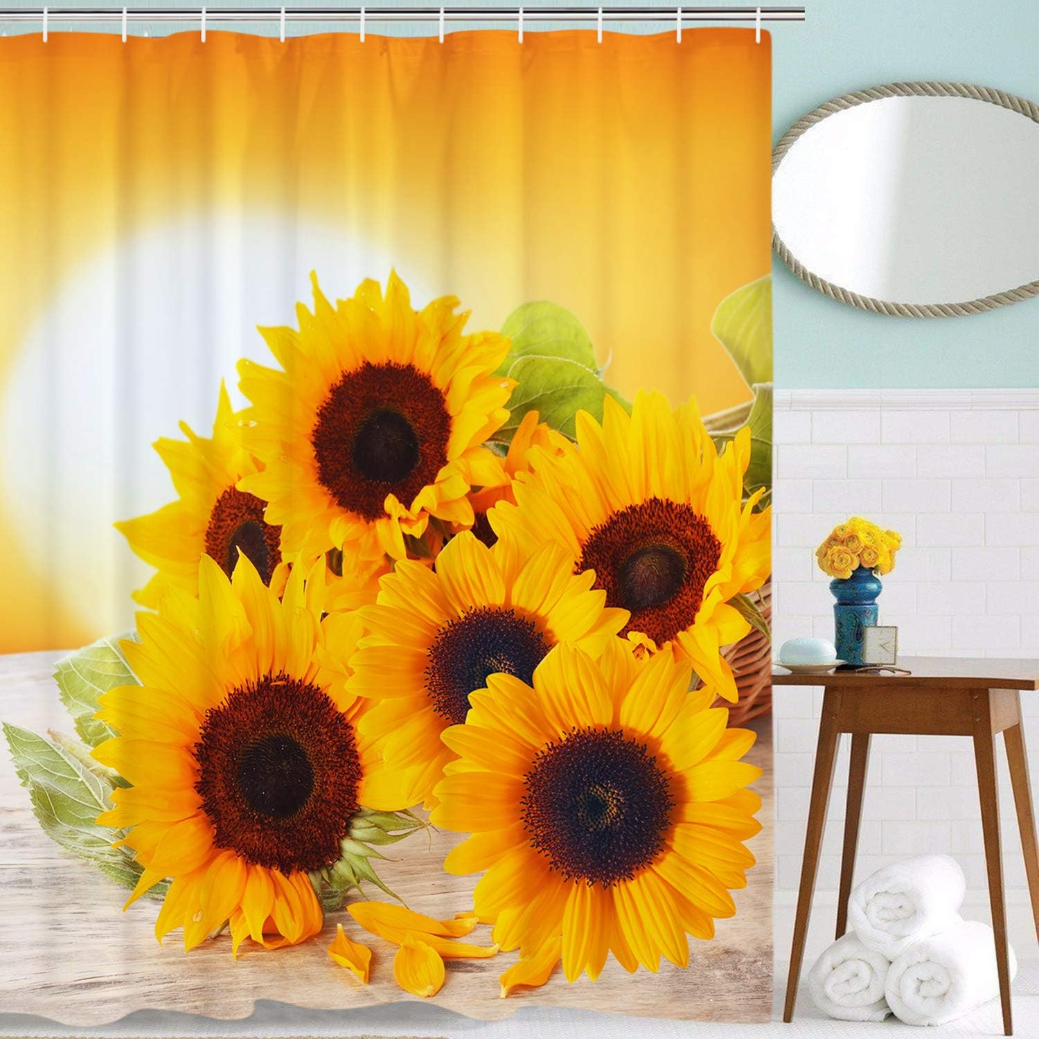 Sunflowers in The Sunset Shower Curtain Durable Waterproof Fabric Bathroom Curtain