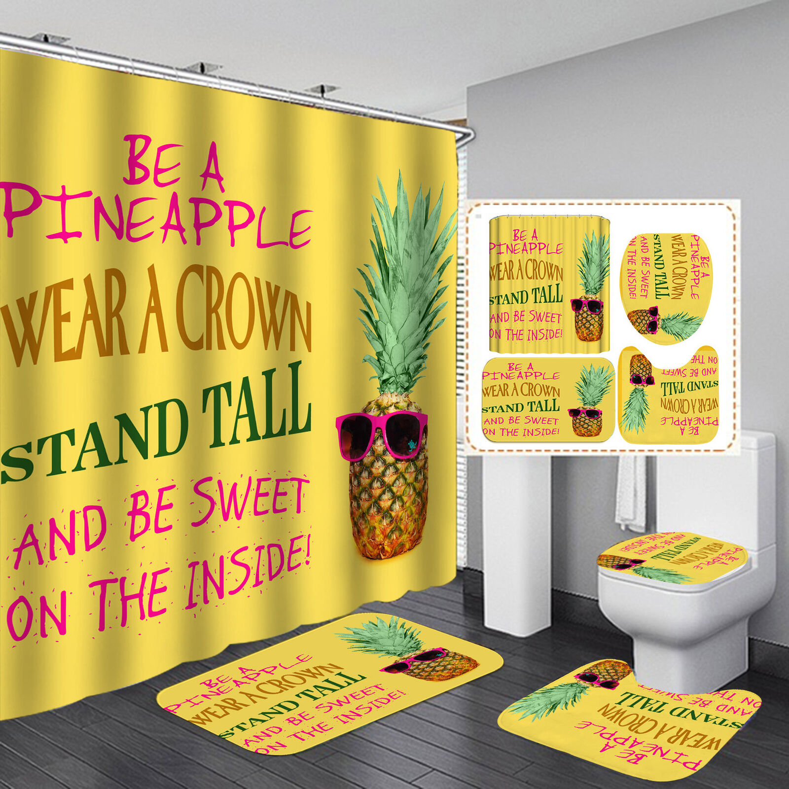Sunglasses Pineapple Fruit 3D Print Shower Curtain For Bathroom