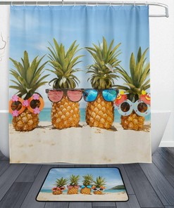 Sunglasses Pineapples Summer Beach Shower Curtain, Waterproof Bathroom Decor