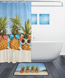 Sunglasses Pineapples Summer Beach Shower Curtain, Waterproof Bathroom Decor