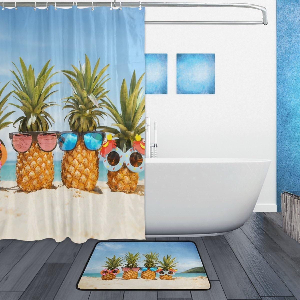 Sunglasses Pineapples Summer Beach Shower Curtain, Waterproof Bathroom Decor