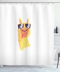 Sunglasses Wearing Llama Shower Curtain - Cool Animal Print Bathroom Decor for Kids 