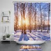 Sunlit Winter Forest Shower Curtain, Nature Inspired Snowflake Bathroom Accessories 
