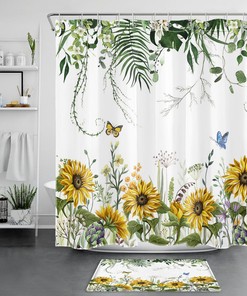 Sunny Botanical Floral Shower Curtain With Sunflower Print - A Beautiful And Cheerful Addition To Your Bathroom