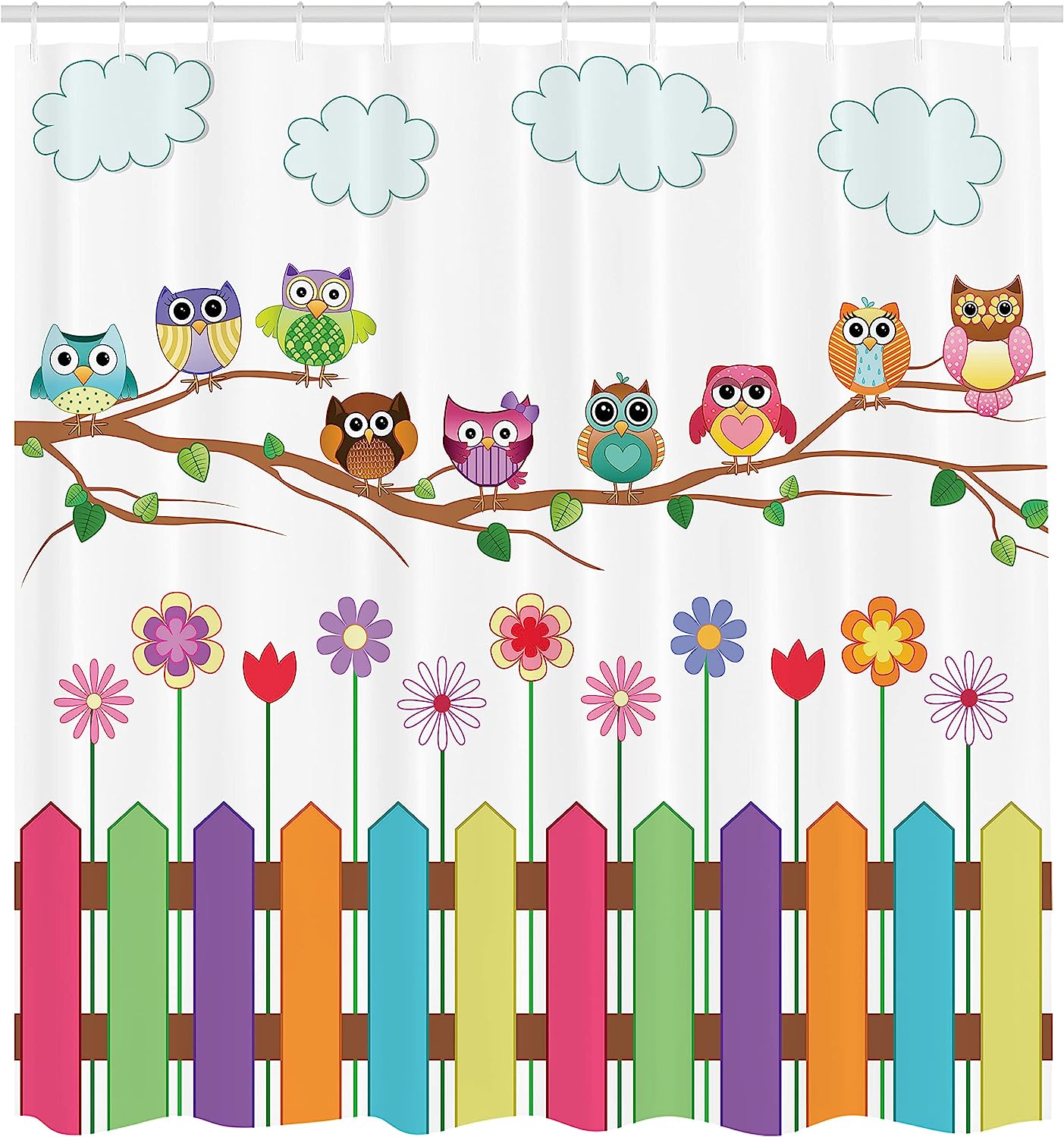 Sunny Day Countryside Owl Shower Curtain, Farmhouse Fences Wildflowers Art Print, Cloth Bathroom Decor - Image 2