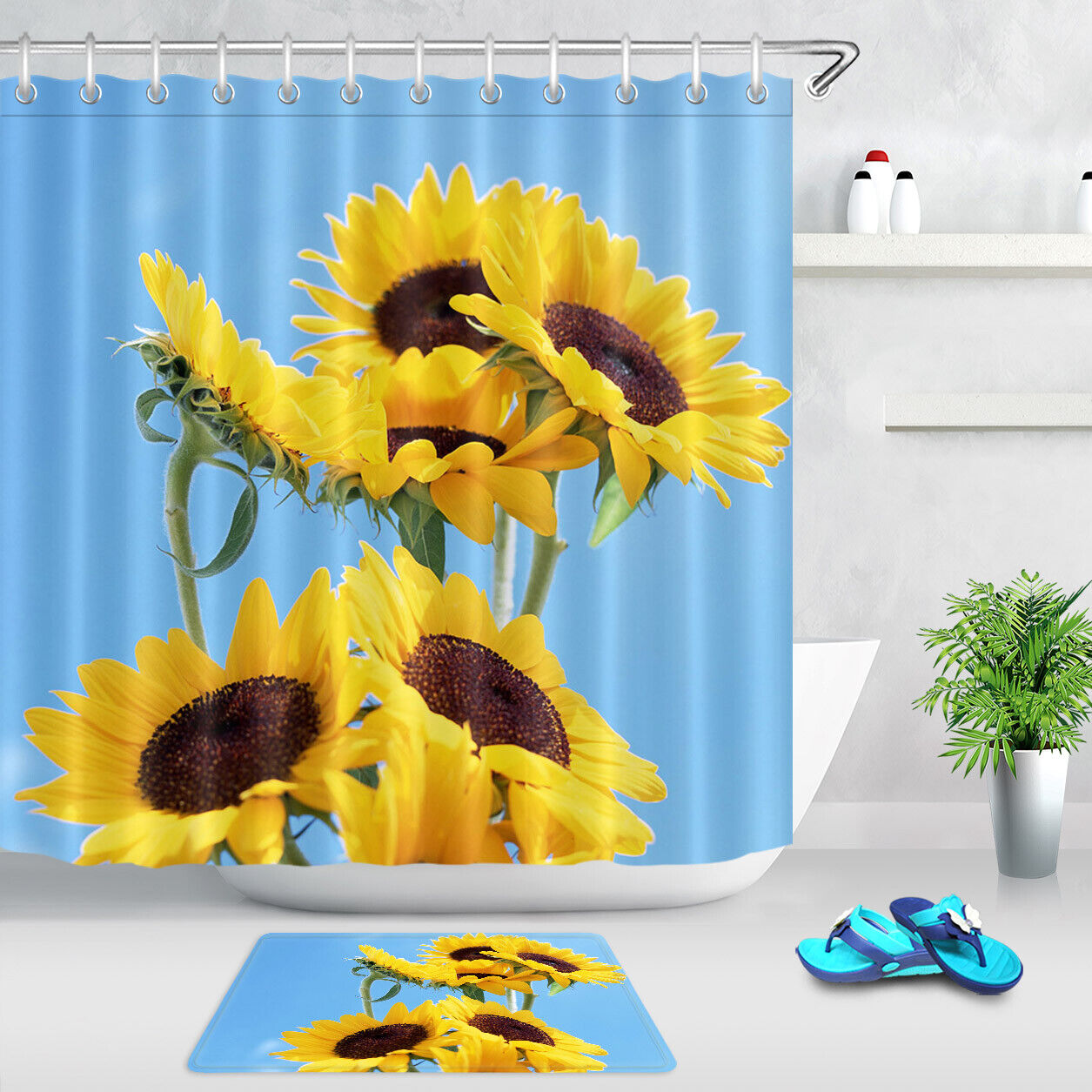 Sunny Day Sunflowers Fabric Shower Curtain for a Bright and Cheerful Bathroom
