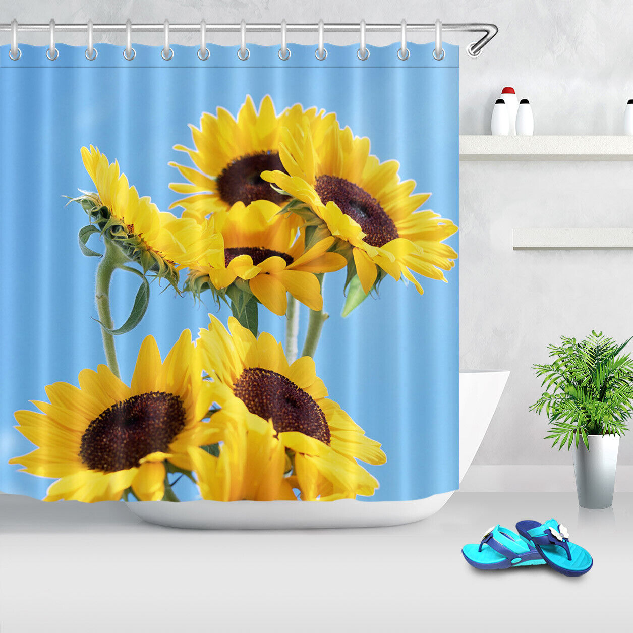 Sunny Day Sunflowers Fabric Shower Curtain for a Bright and Cheerful Bathroom