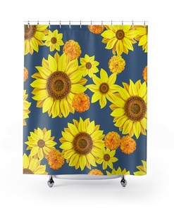 Sunny Days Blue Sunflower Shower Curtain for a Bright Look
