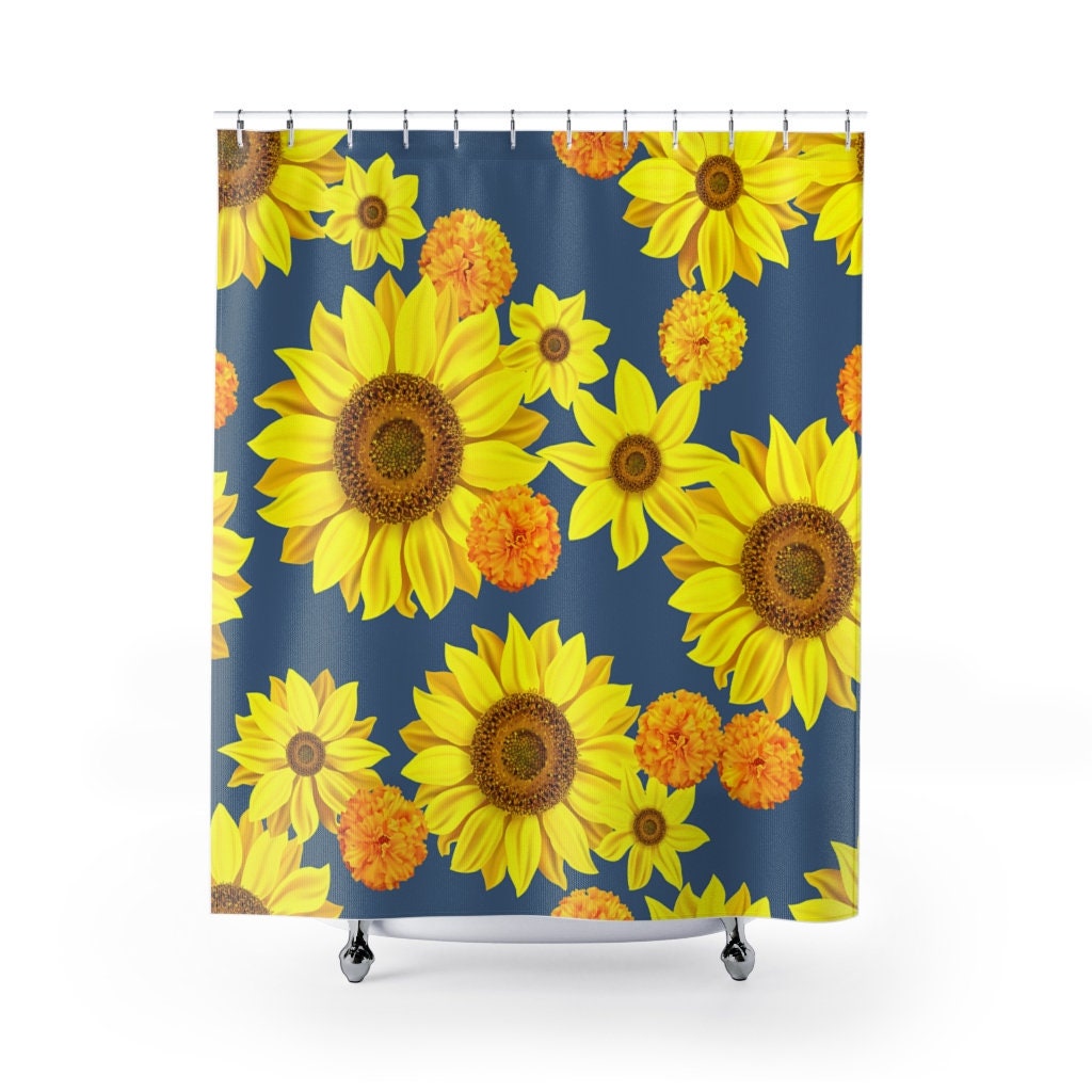 Sunny Days Blue Sunflower Shower Curtain for a Bright Look