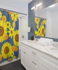 Sunny Days Blue Sunflower Shower Curtain for a Bright Look