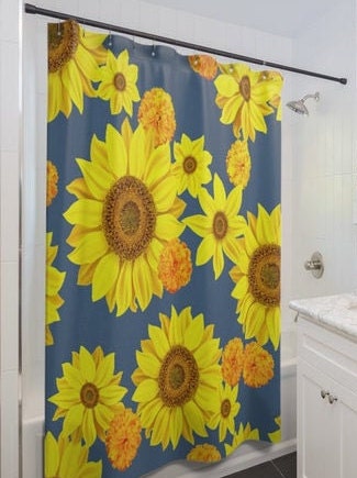 Sunny Days Blue Sunflower Shower Curtain for a Bright Look