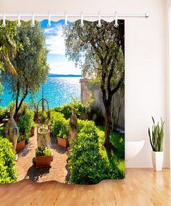 Sunny Garden Scenic Shower Curtain, Waterproof Fabric with Hooks, Perfect Bathroom Decor 