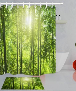 Sunny Green Bamboo Forest Fabric Shower Curtain With Hooks