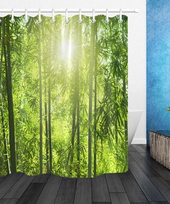 Sunny Green Bamboo Forest Fabric Shower Curtain With Hooks