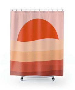 Sunny Mid-Century Modern Shower Curtain, Retro Style Bathroom Decor, Unikat Unique Design
