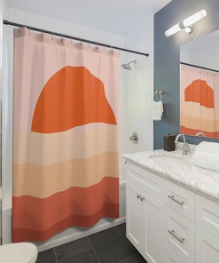 Sunny Mid-Century Modern Shower Curtain, Retro Style Bathroom Decor, Unikat Unique Design