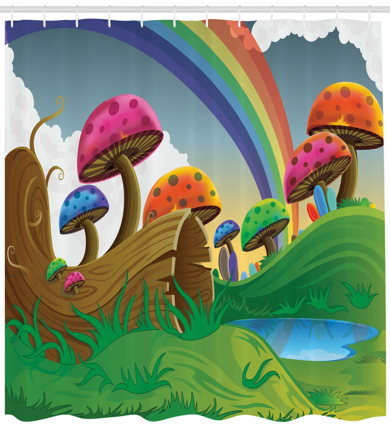 Sunny Mushroom Foliage Shower Curtain - Whimsical and Nature Inspired Bathroom Decor
