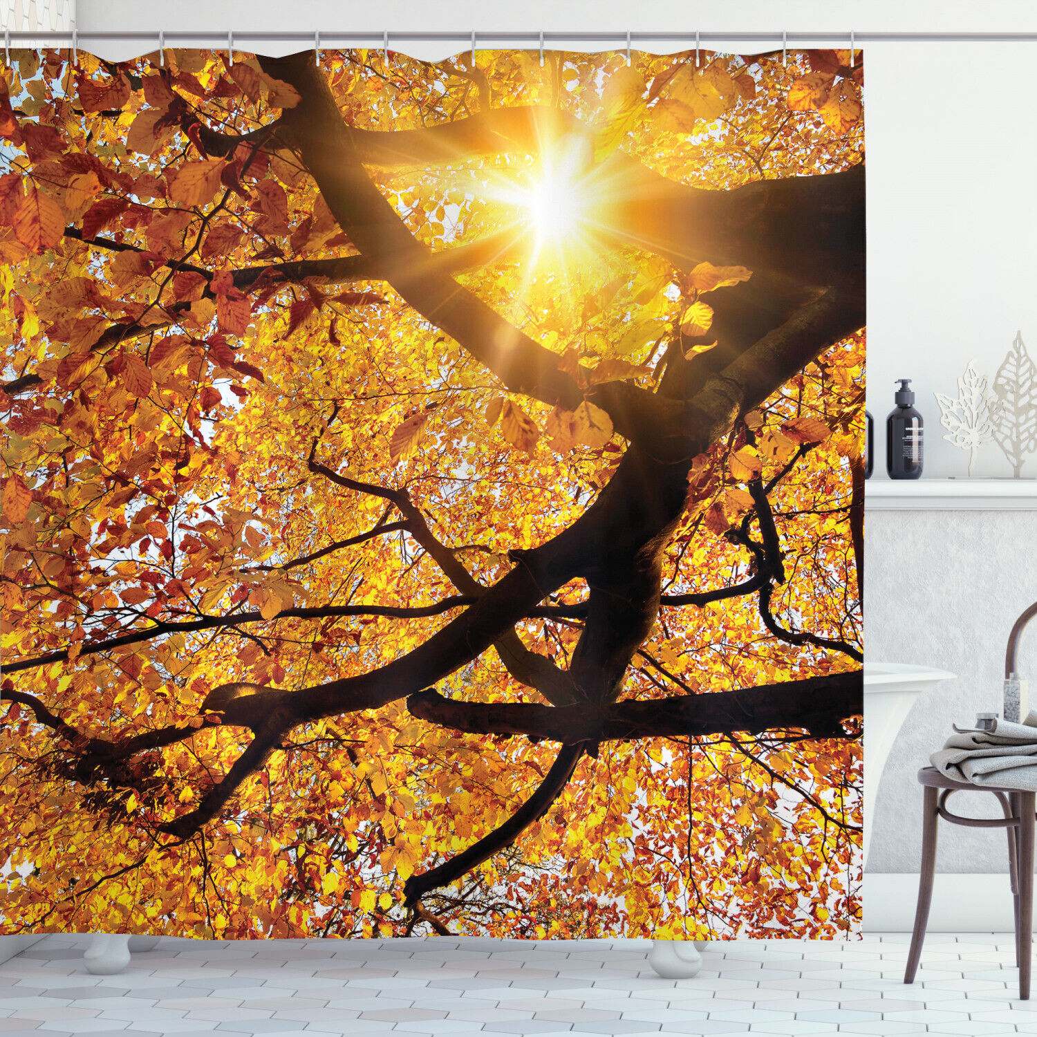 Sunny October Harvest Print Shower Curtain for a Warm and Welcoming Bathroom Atmosphere