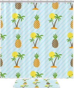 Sunny Pineapples and Coconut Trees Waterproof Shower Curtain