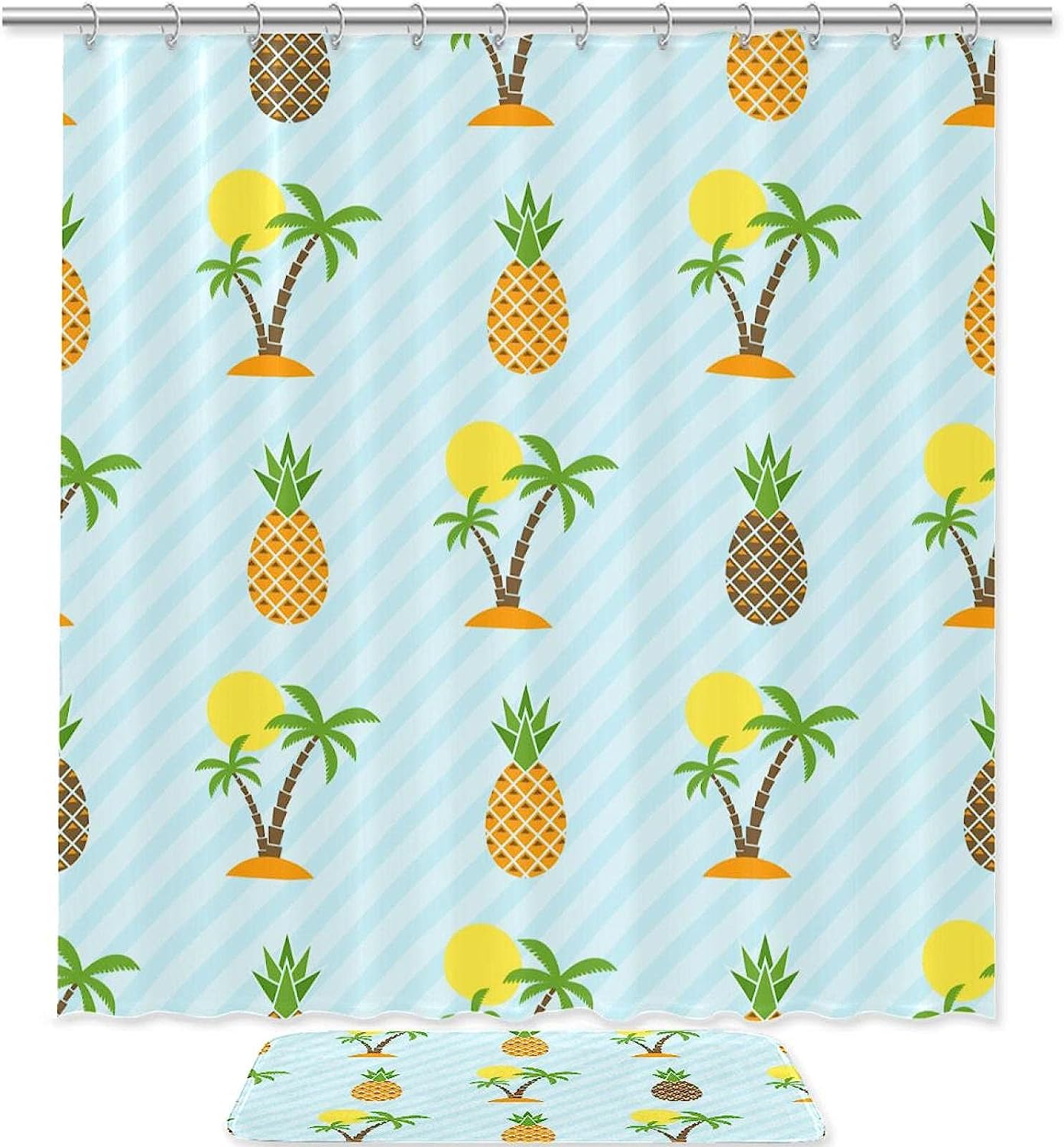 Sunny Pineapples and Coconut Trees Waterproof Shower Curtain