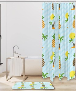 Sunny Pineapples and Coconut Trees Waterproof Shower Curtain