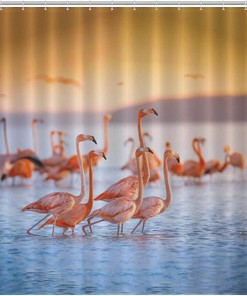 Sunny Pink Flamingos Shower Curtain for Tropical Bathroom Decoration