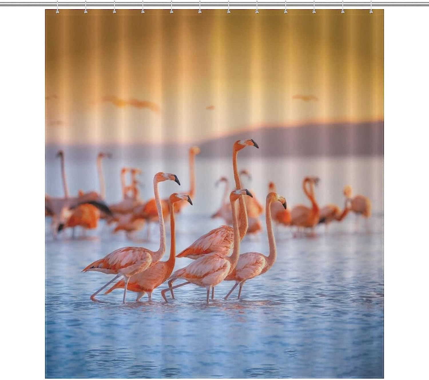 Sunny Pink Flamingos Shower Curtain for Tropical Bathroom Decoration
