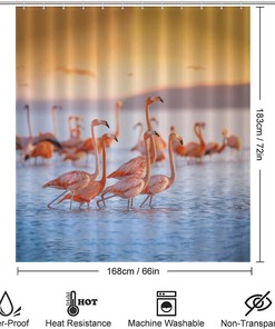 Sunny Pink Flamingos Shower Curtain for Tropical Bathroom Decoration