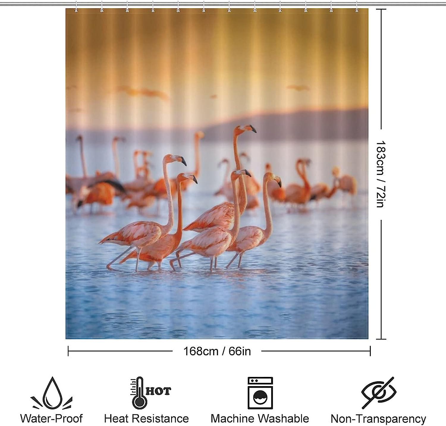Sunny Pink Flamingos Shower Curtain for Tropical Bathroom Decoration