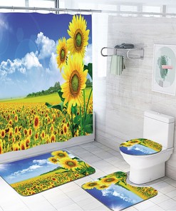 Sunny Sunflower Bathroom Mats and Shower Curtain Set to Add A Pop of Color to Your Bathroom