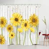 Sunny Sunflower Shower Curtain with Art Print and Wooden Texture for Bathroom 