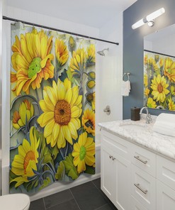 Sunny Watercolor Blooms Shower Curtain, Yellow Floral Pattern, Perfect Spring Bathroom Decor