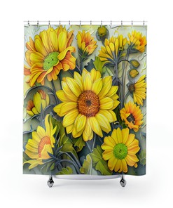 Sunny Watercolor Blooms Shower Curtain, Yellow Floral Pattern, Perfect Spring Bathroom Decor