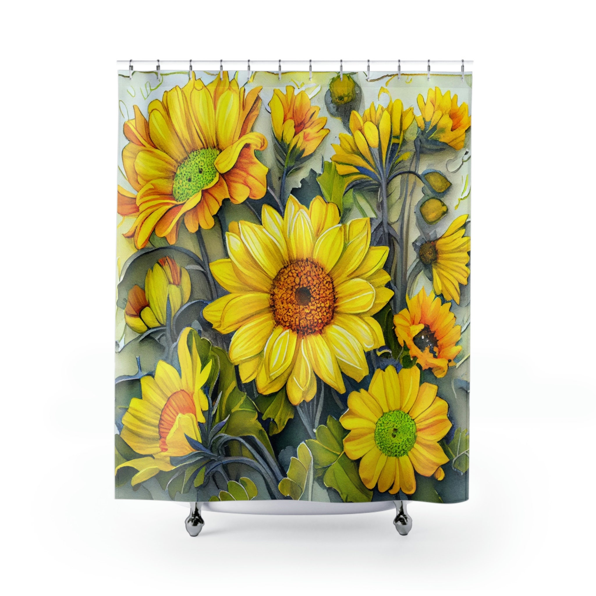 Sunny Watercolor Blooms Shower Curtain, Yellow Floral Pattern, Perfect Spring Bathroom Decor