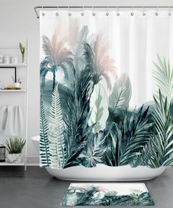 Sunny Watercolor Palm Leaf Tropical Shower Curtain for Bright Bathrooms