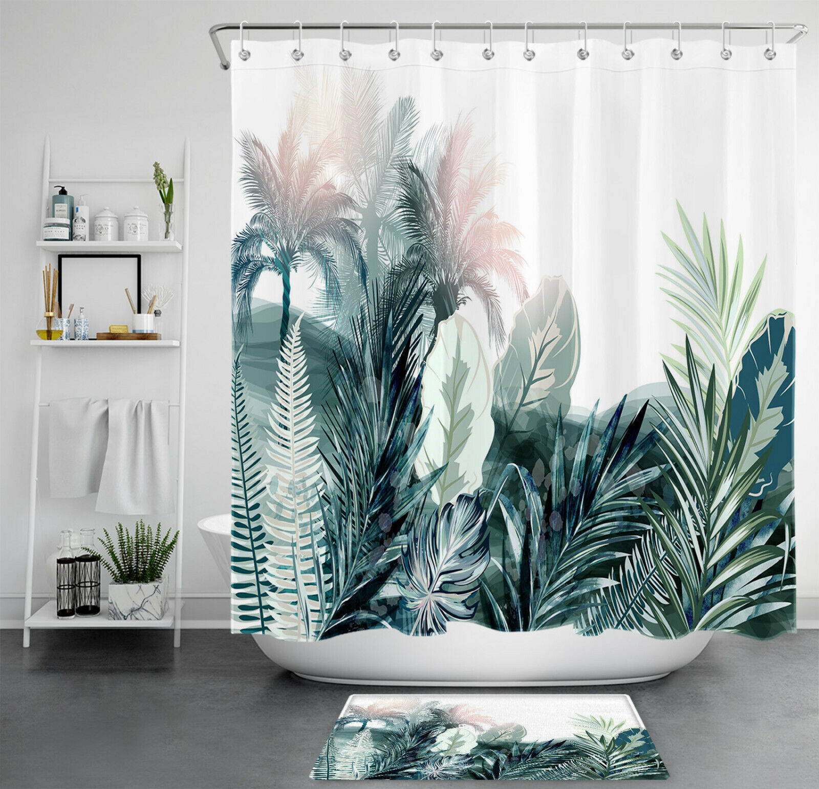 Sunny Watercolor Palm Leaf Tropical Shower Curtain for Bright Bathrooms