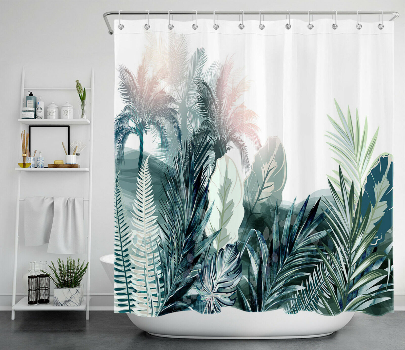 Sunny Watercolor Palm Leaf Tropical Shower Curtain for Bright Bathrooms