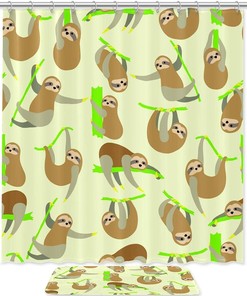 Sunny Yellow Sloth Pattern Shower Curtain For Cheerful Bathroom Decor