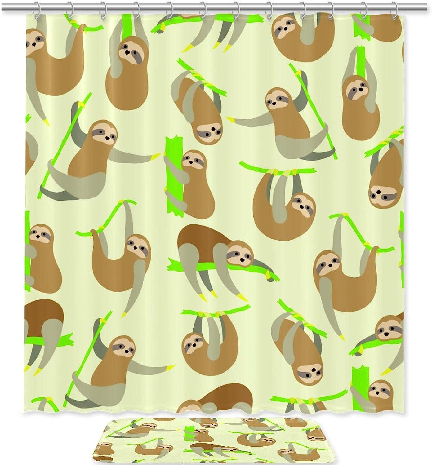 Sunny Yellow Sloth Pattern Shower Curtain For Cheerful Bathroom Decor