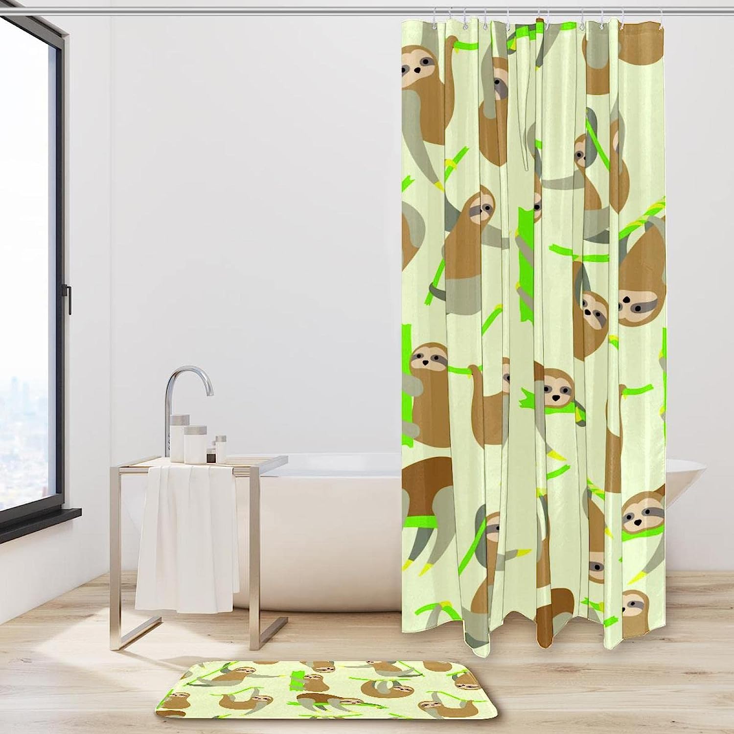 Sunny Yellow Sloth Pattern Shower Curtain For Cheerful Bathroom Decor - Image 2