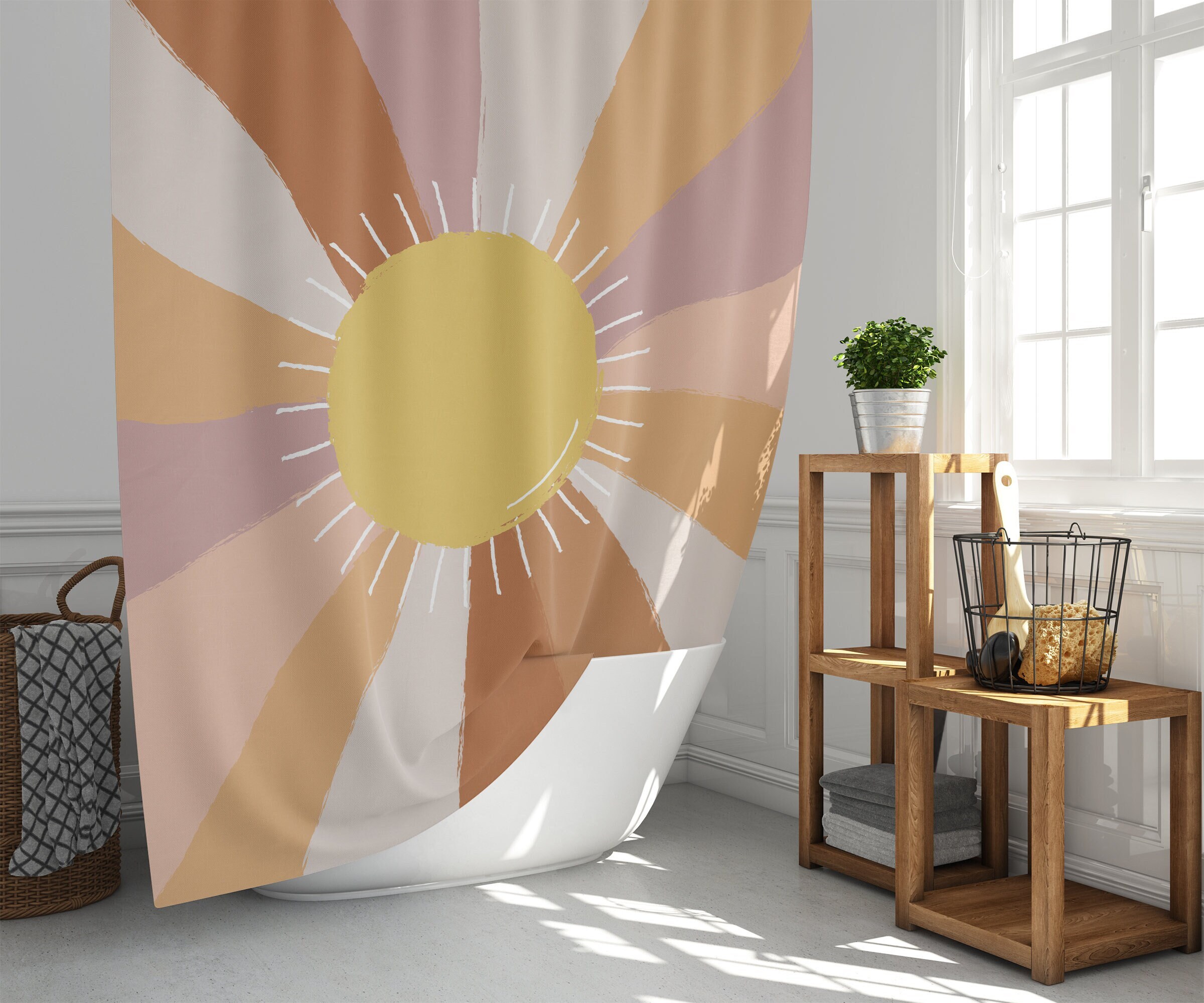 Sunny and Groovy Sun Shower Curtain, Unique Boho Style Bathroom Decor