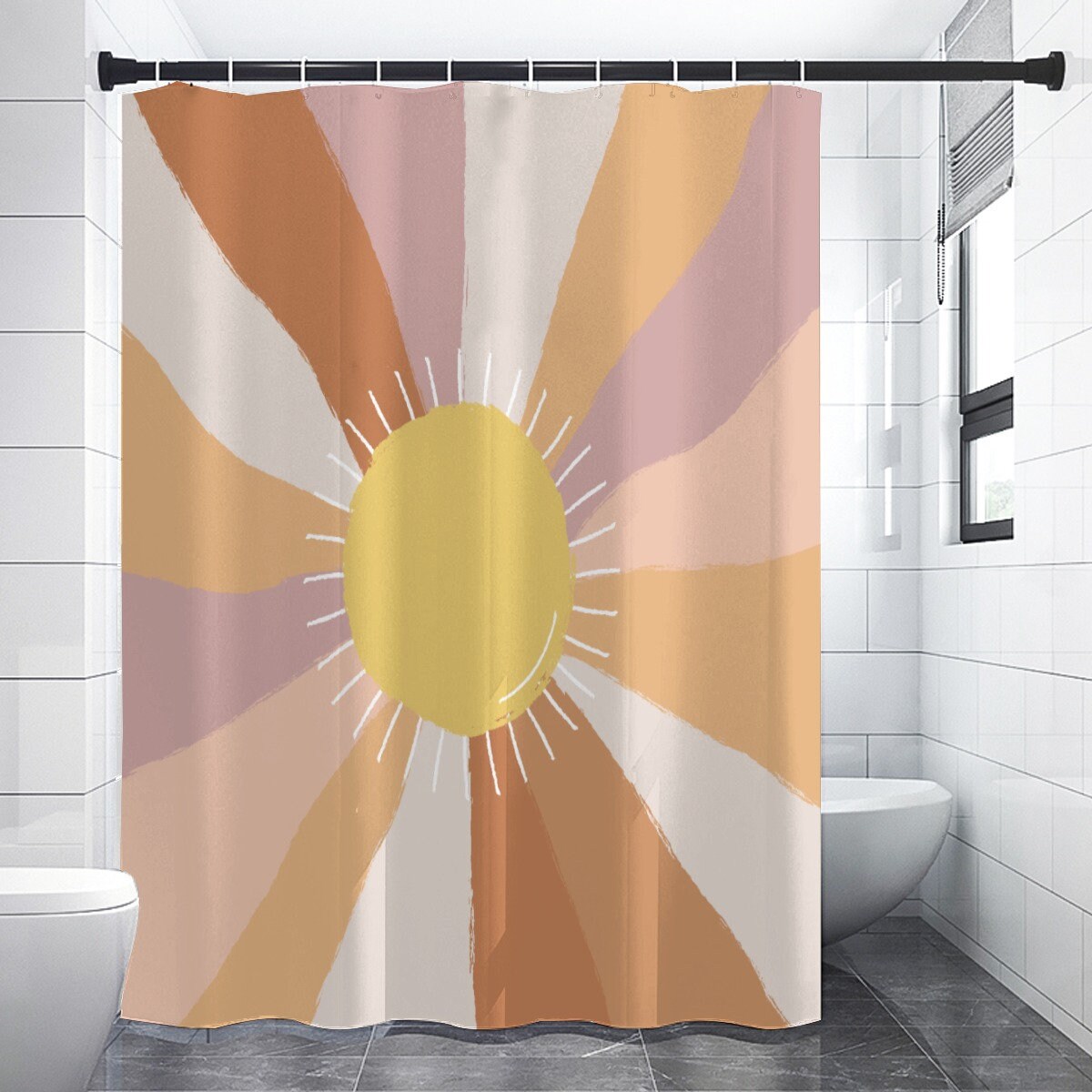 Sunny and Groovy Sun Shower Curtain, Unique Boho Style Bathroom Decor