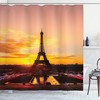 Sunrise Eiffel Tower Shower Curtain - Cloth Fabric Bathroom Decor With Panoramic View In Marigold Rose Brown