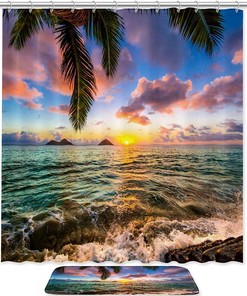 Sunrise In Hawaii Waterproof Fabric Shower Curtain For Beautiful And Serene Bathroom Decor