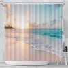 Sunrise On The Beach Shower Curtain, Tropical Ocean Waves Home Artwork Bathroom Decor