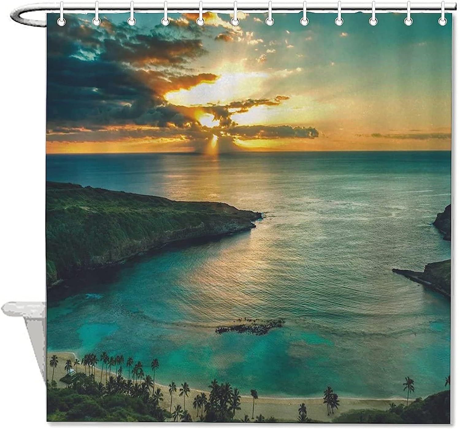 Sunrise Over Hanauma Bay Oahu Hawaii Shower Curtain - Beautiful And Colorful Fabric Curtain For Your Bathroom