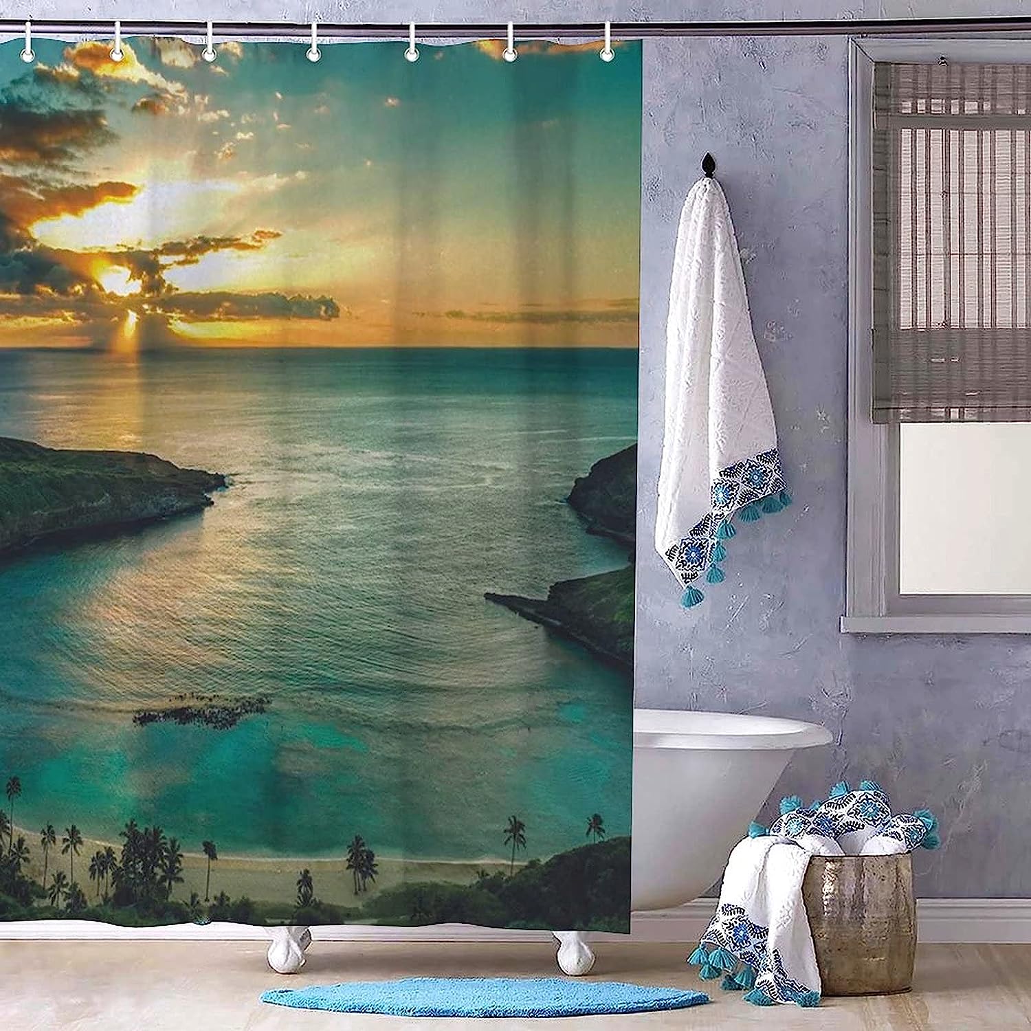 Sunrise Over Hanauma Bay Oahu Hawaii Shower Curtain - Beautiful And Colorful Fabric Curtain For Your Bathroom