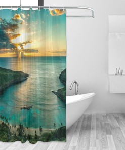 Sunrise Over Hawaii Sunbeams Through Clouds Shoreline Shower Curtain