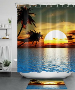Sunrise Scenery Tropical Ocean Shower Curtain, for Bathroom Decor 